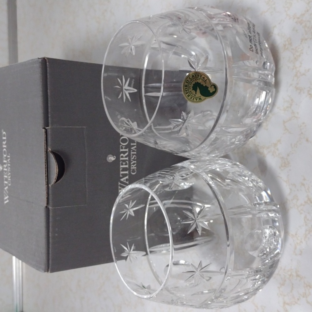 Two Waterford Crystal Holiday Votives.